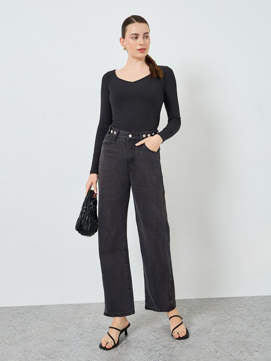 Women Black Wide-Leg Jeans