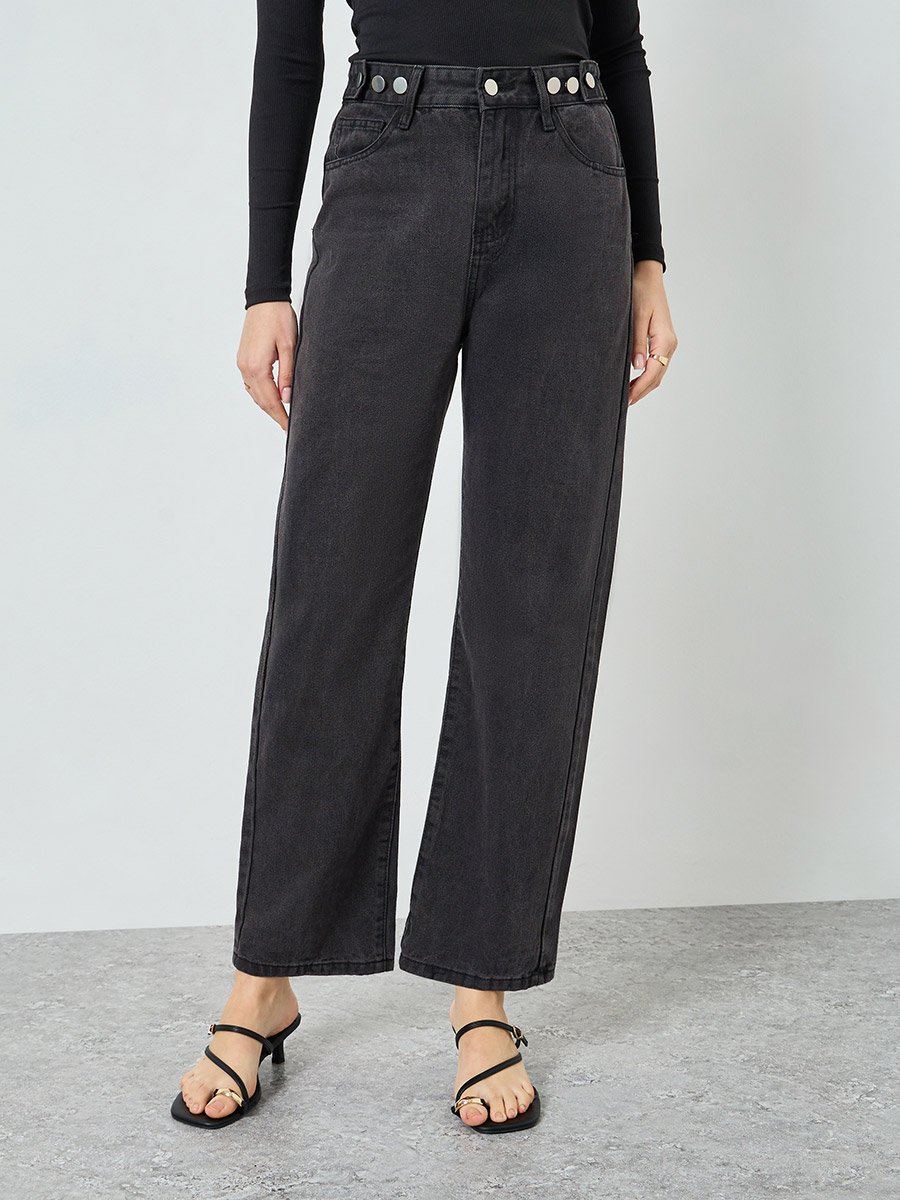 Women Black Wide-Leg Jeans