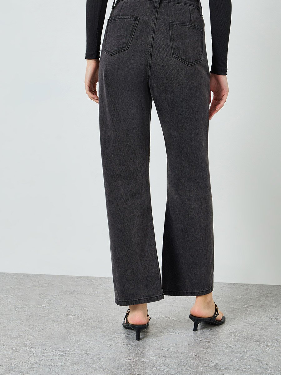 Women Black Wide-Leg Jeans