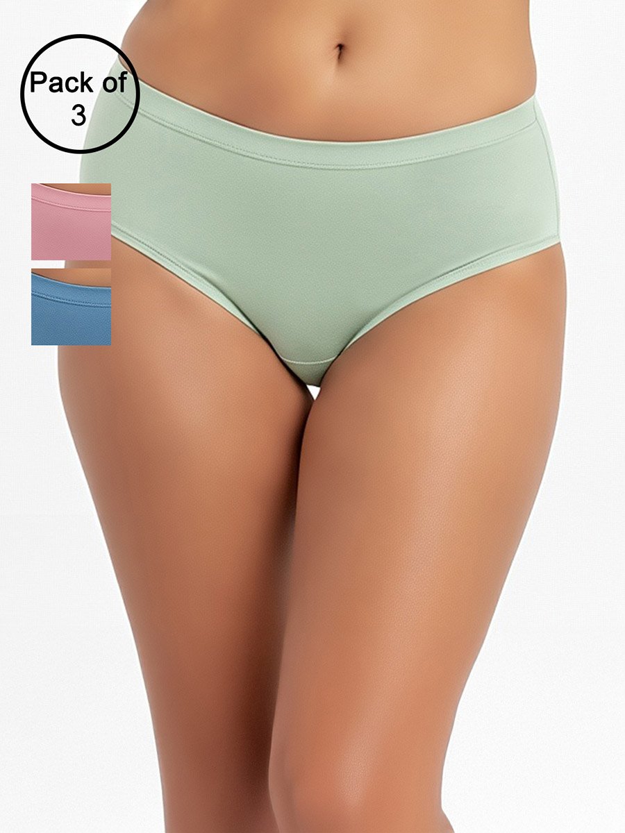 Pack of 3-Mid Waist Hipster Panties with Inner Elastic - Cotton