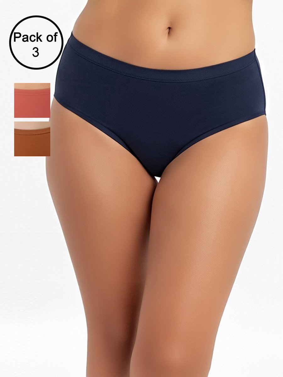 Pack of 3-Mid Waist Hipster Panties with Inner Elastic - Cotton