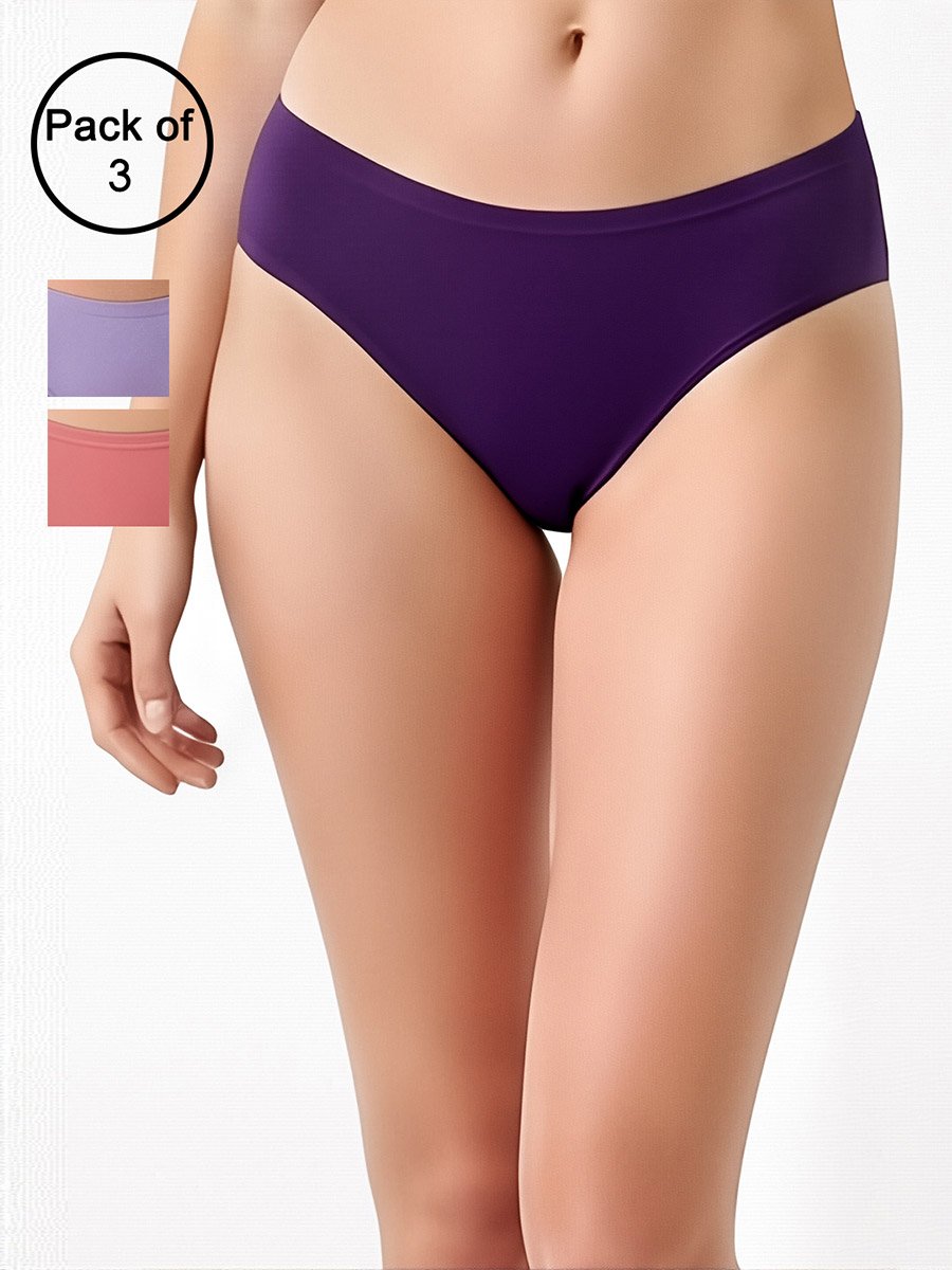 Pack of 3-Mid Waist Hipster Panties with Inner Elastic - Cotton