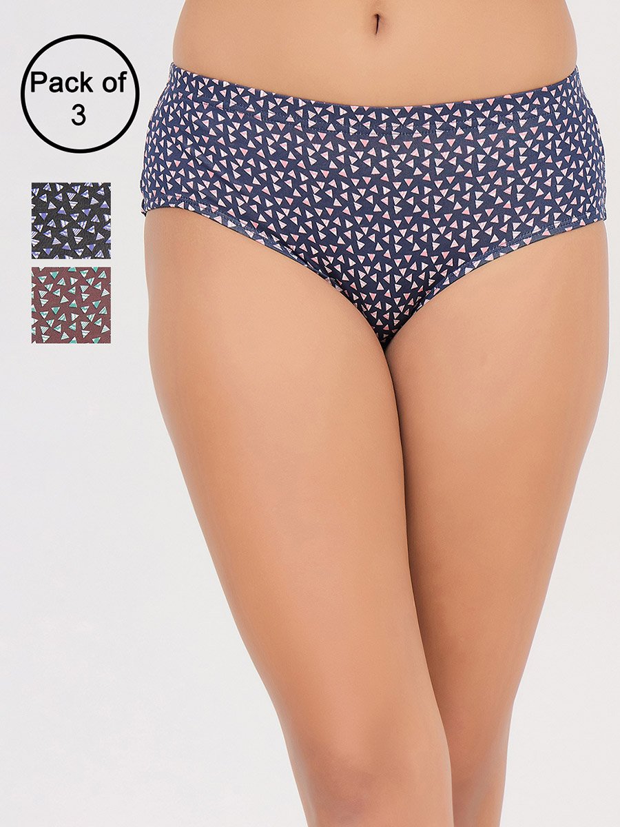 Pack of 3-Mid Hipster Bikini with Inner Elastic - Cotton