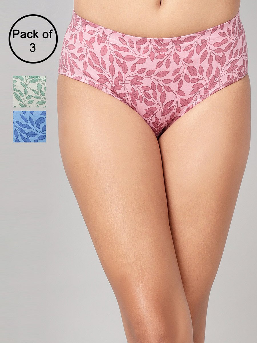 Pack of 3-Mid Hipster Bikini with Inner Elastic - Cotton