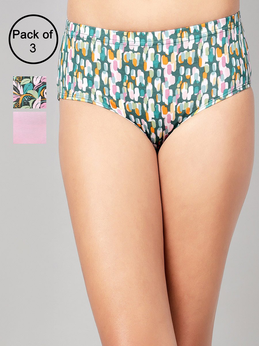 Pack of 3-Mid Hipster Bikini with Inner Elastic - Cotton