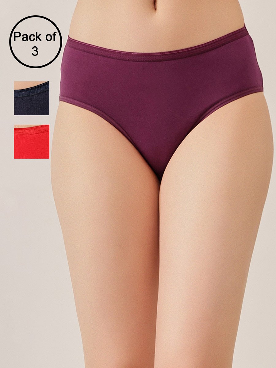 Pack of 3-Mid Hipster Bikini with Inner Elastic - Cotton