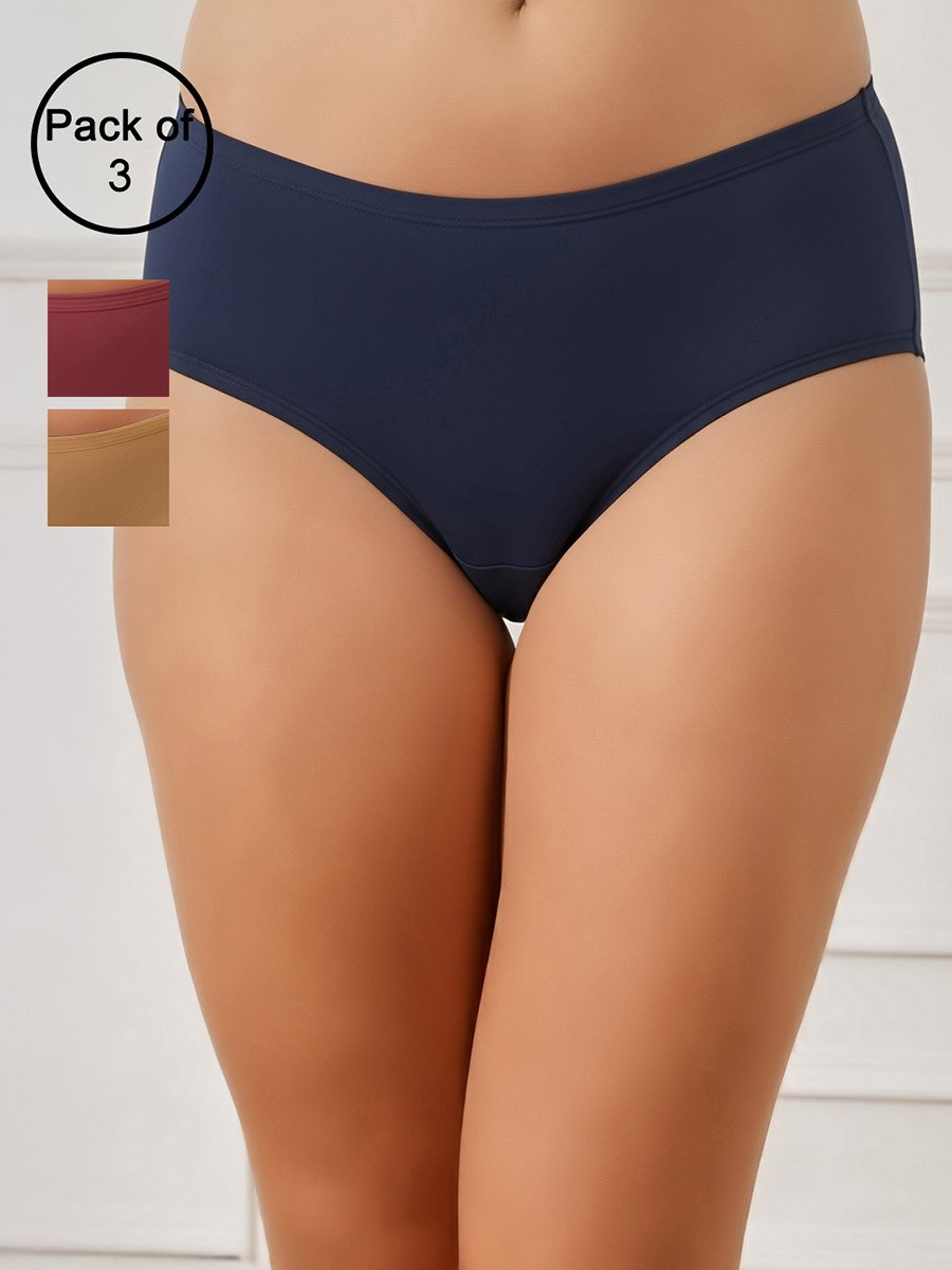 Pack of 3-Mid Hipster Bikini with Inner Elastic - Cotton