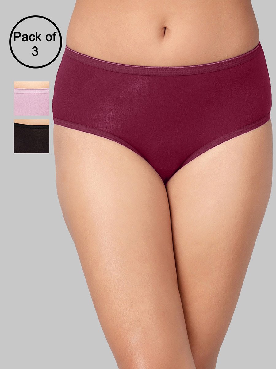 Pack of 3-Mid Hipster Bikini with Inner Elastic - Cotton