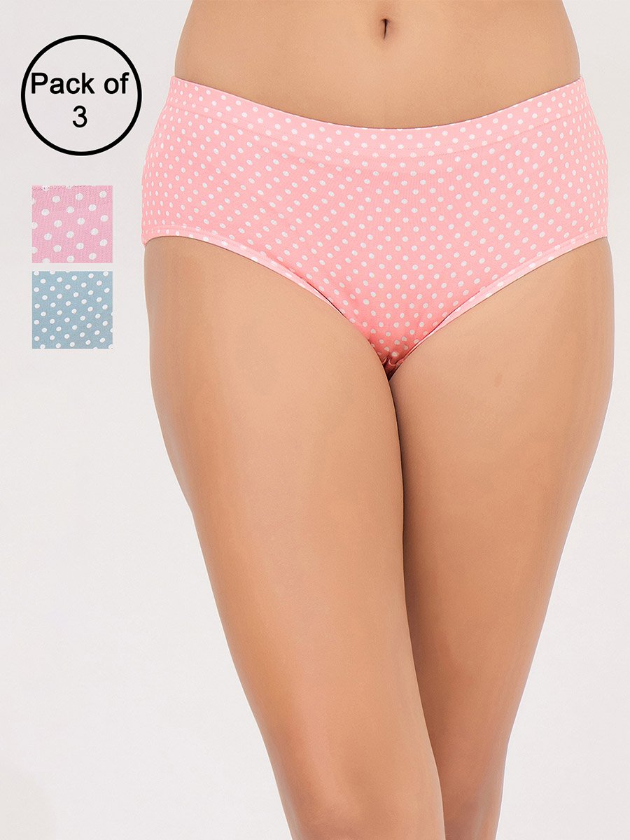 Pack of 3-Mid Waist Polka Print Hipster Panties - Cotton