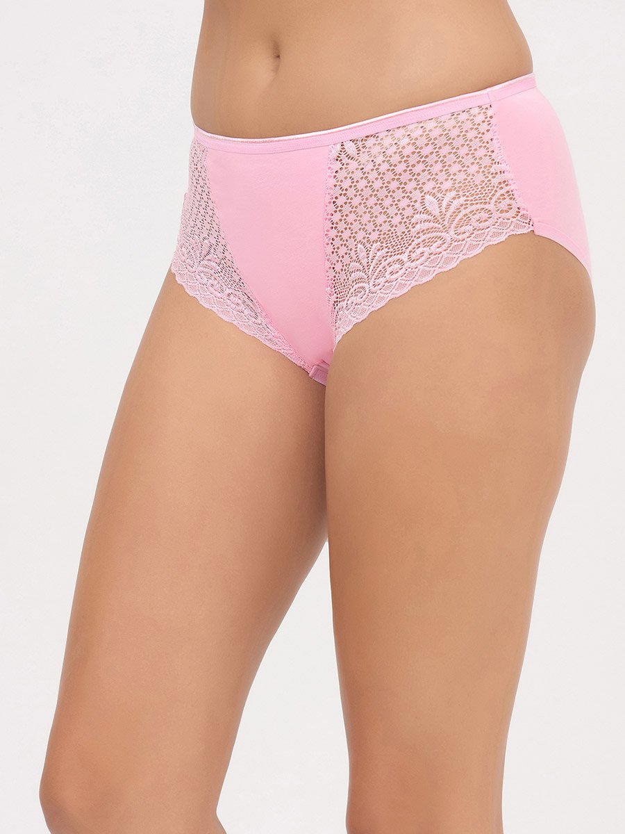 Pack of 3-Mid Waist Hipster Panties with Lace Wings - Cotton