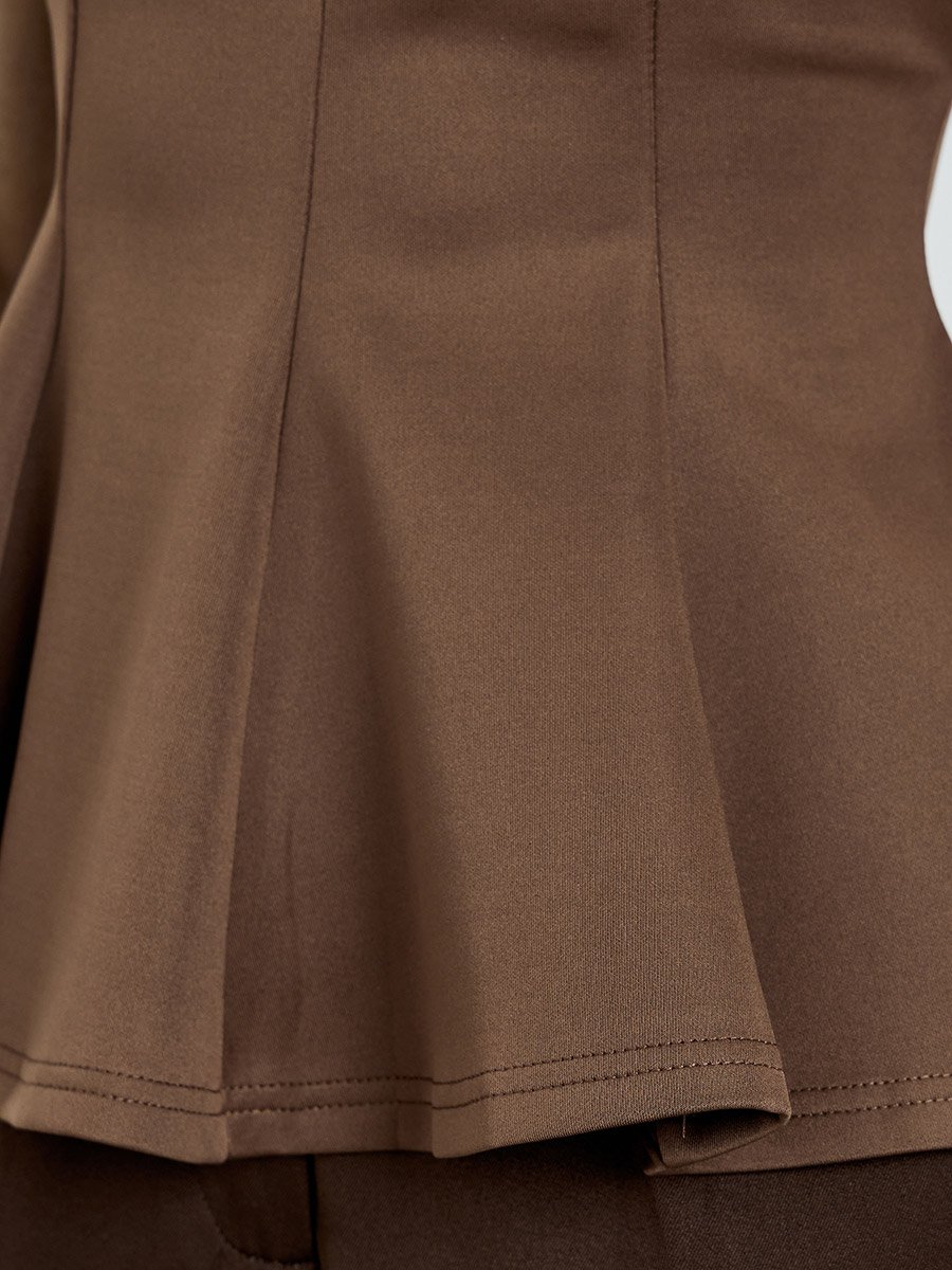 Brown Wide Straps Pleated Peplum Top