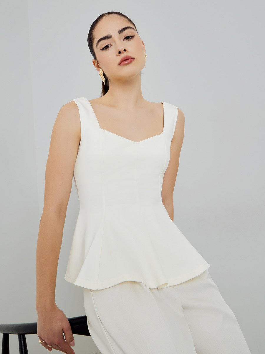 Off White Sleeveless Peplum Top