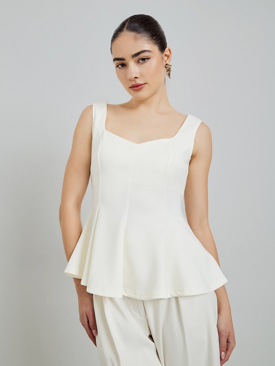 Off White Sleeveless Peplum Top