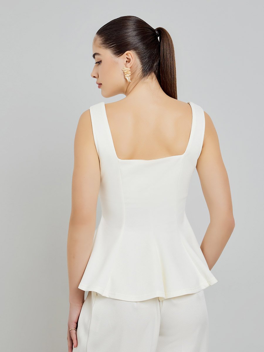 Off White Sleeveless Peplum Top