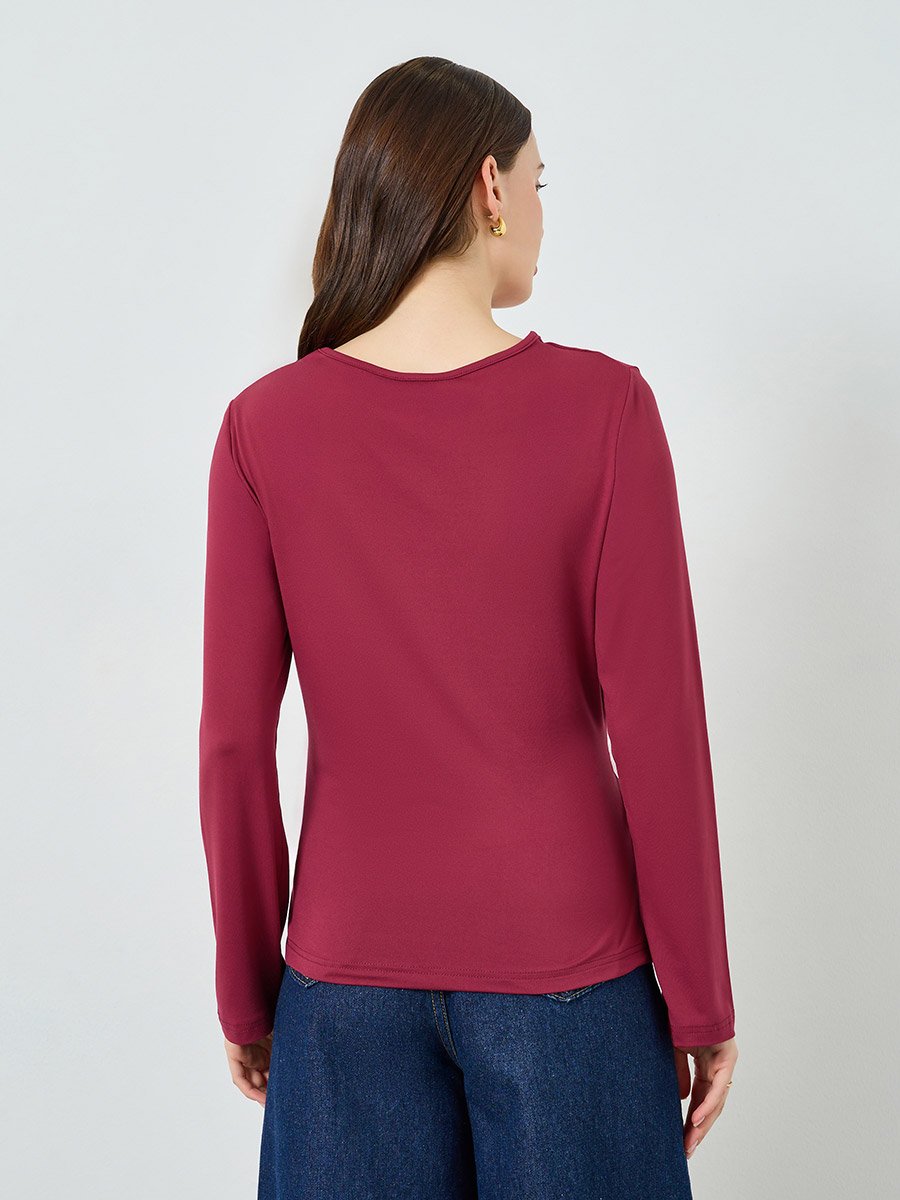 Women Tie-Up Wrap Top with Long Sleeves