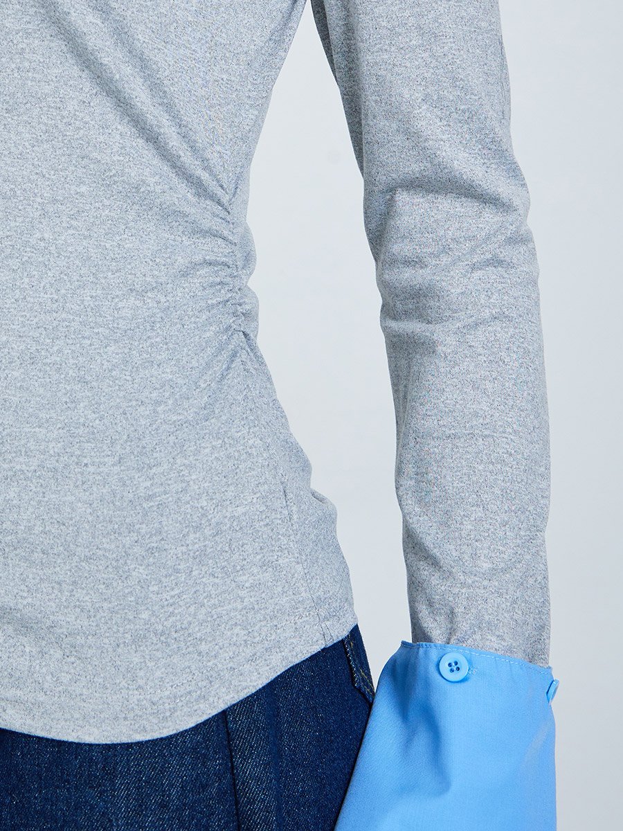 Grey Fitted Knit Top with Detachable Sleeves