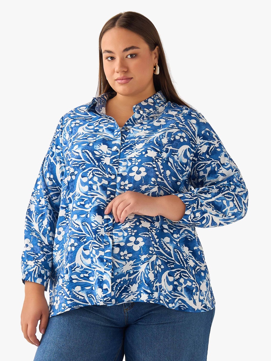 Plus Regular Fit Viscose Shirt with Floral Print