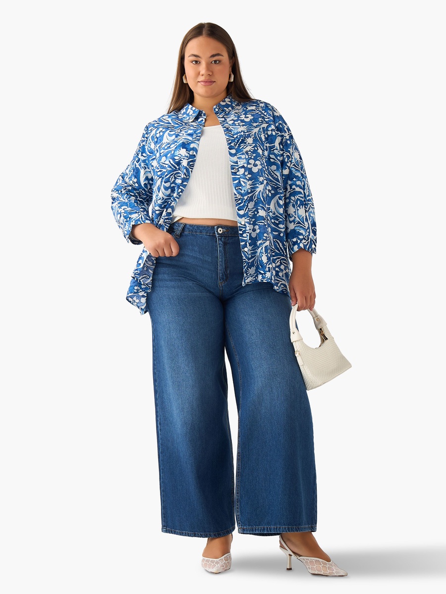 Plus Regular Fit Viscose Shirt with Floral Print