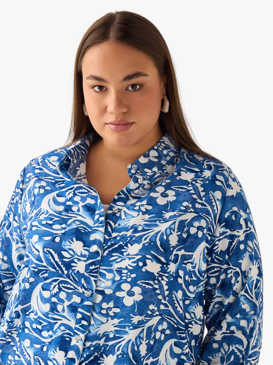 Plus Regular Fit Viscose Shirt with Floral Print