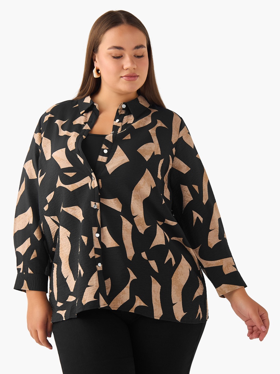 Plus Regular Fit Viscose Shirt with Abstract Print