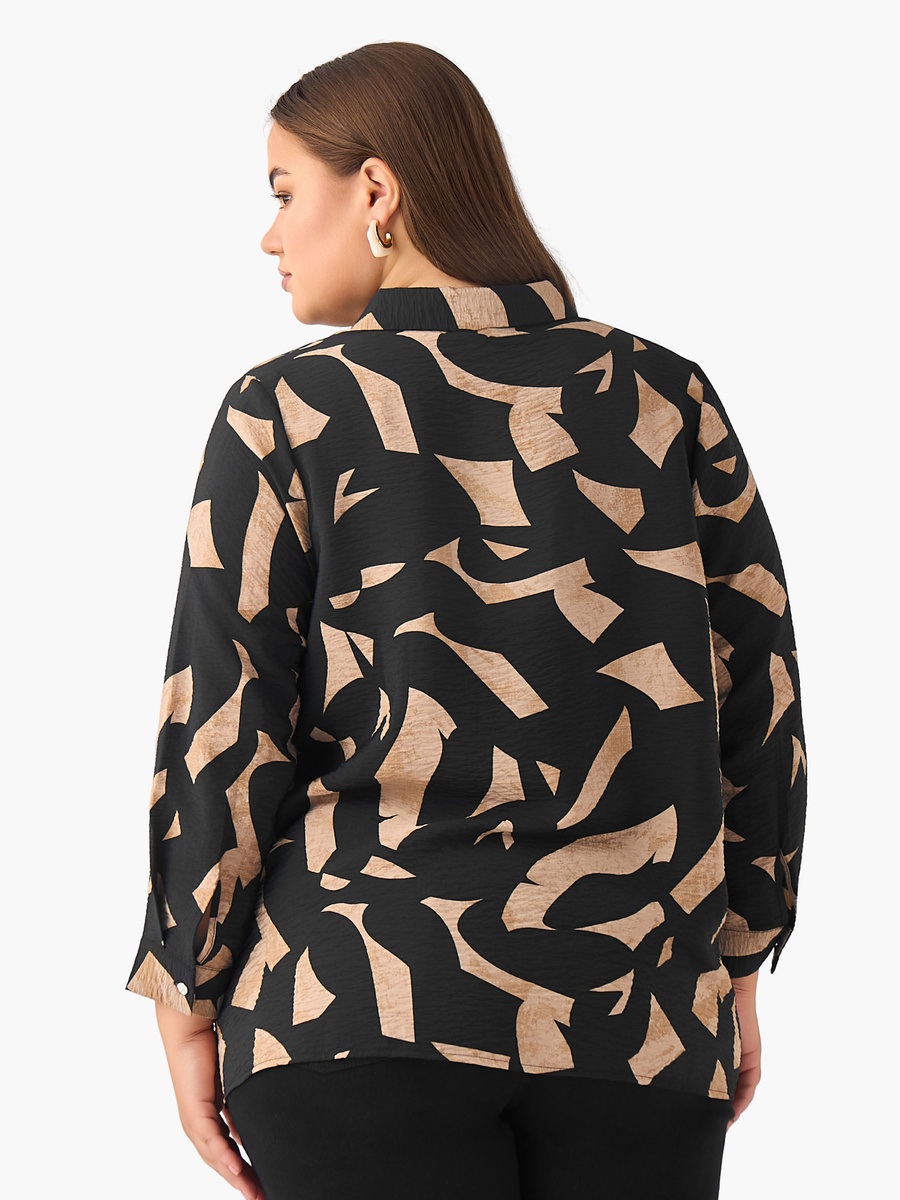 Plus Regular Fit Viscose Shirt with Abstract Print
