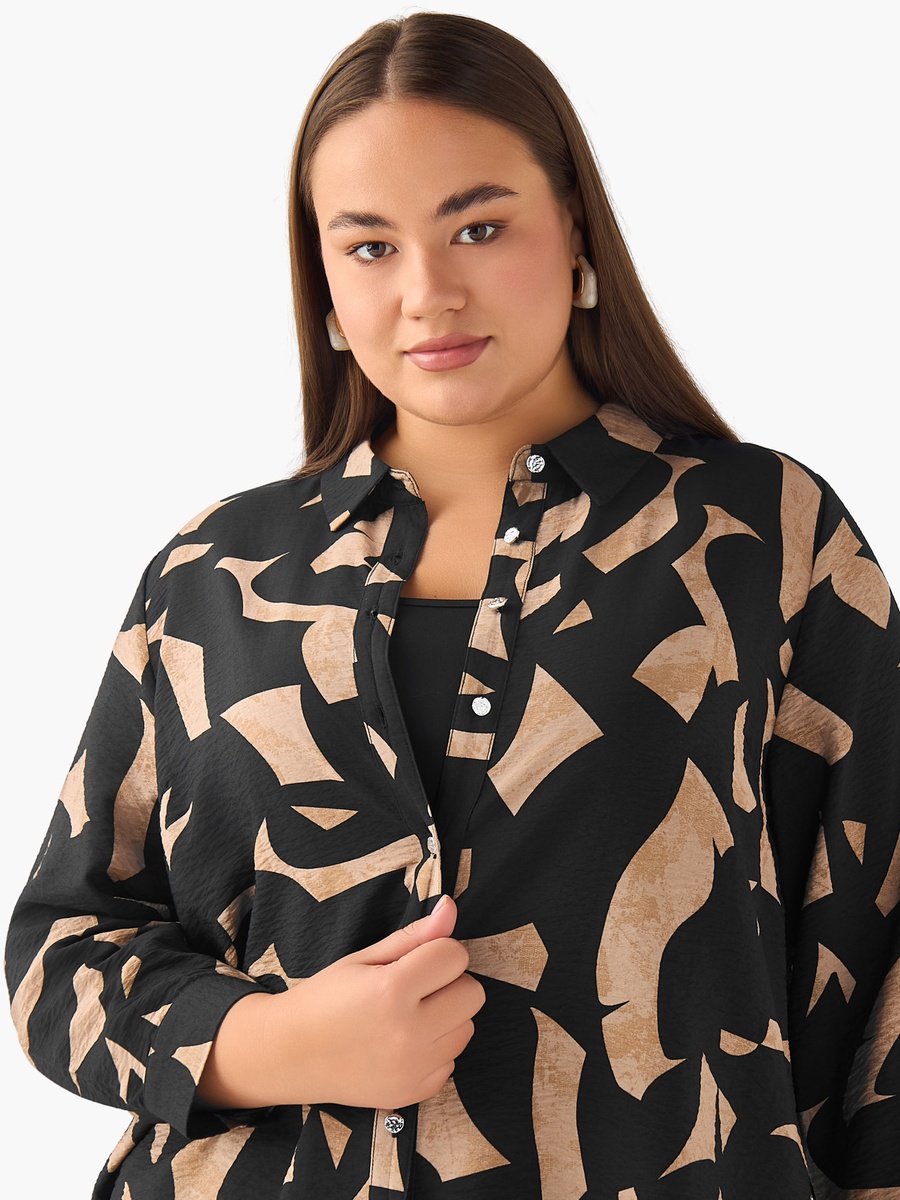 Plus Regular Fit Viscose Shirt with Abstract Print