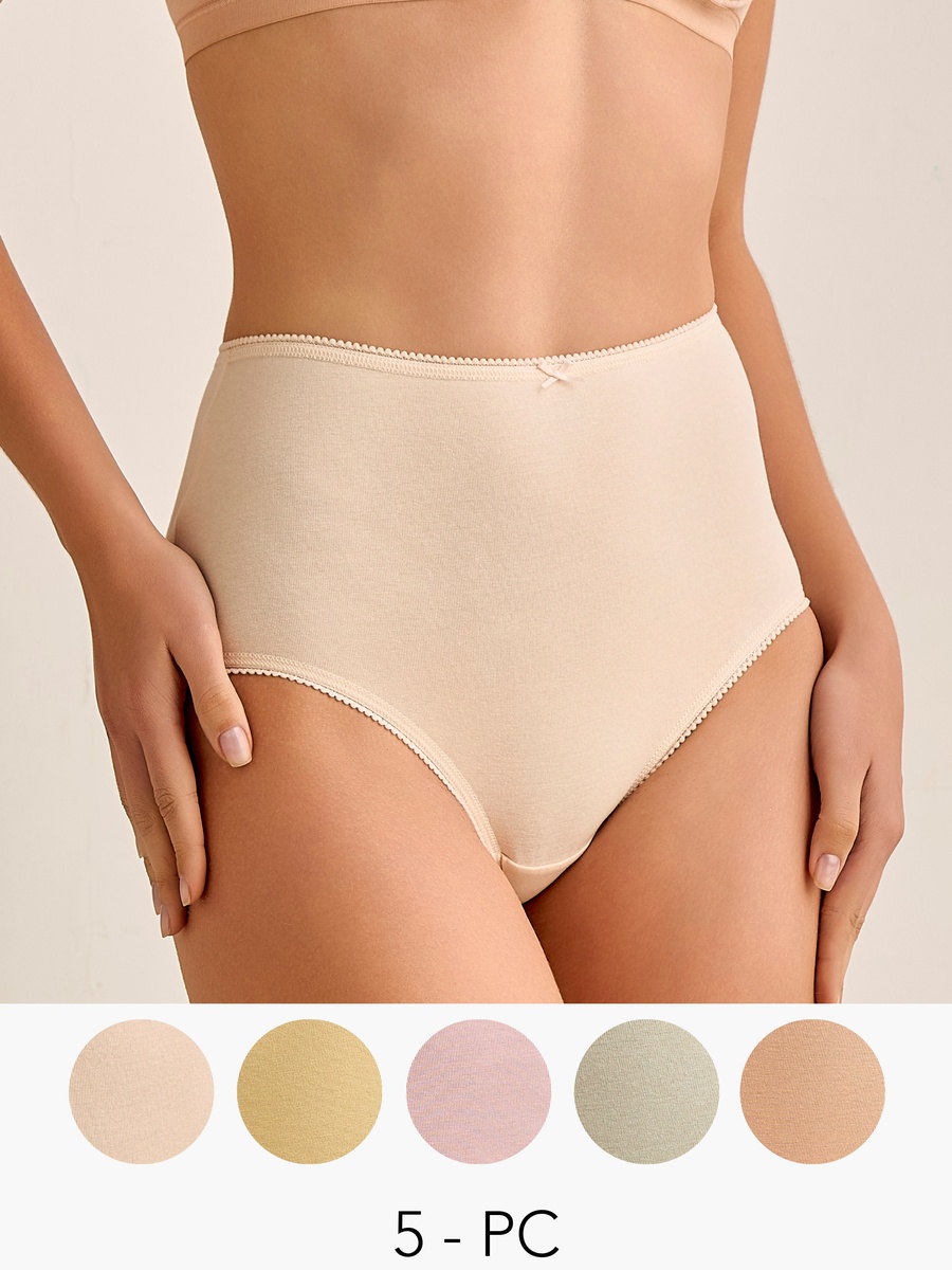 Set of 5 - High Waist Full Briefs with Lace Trim