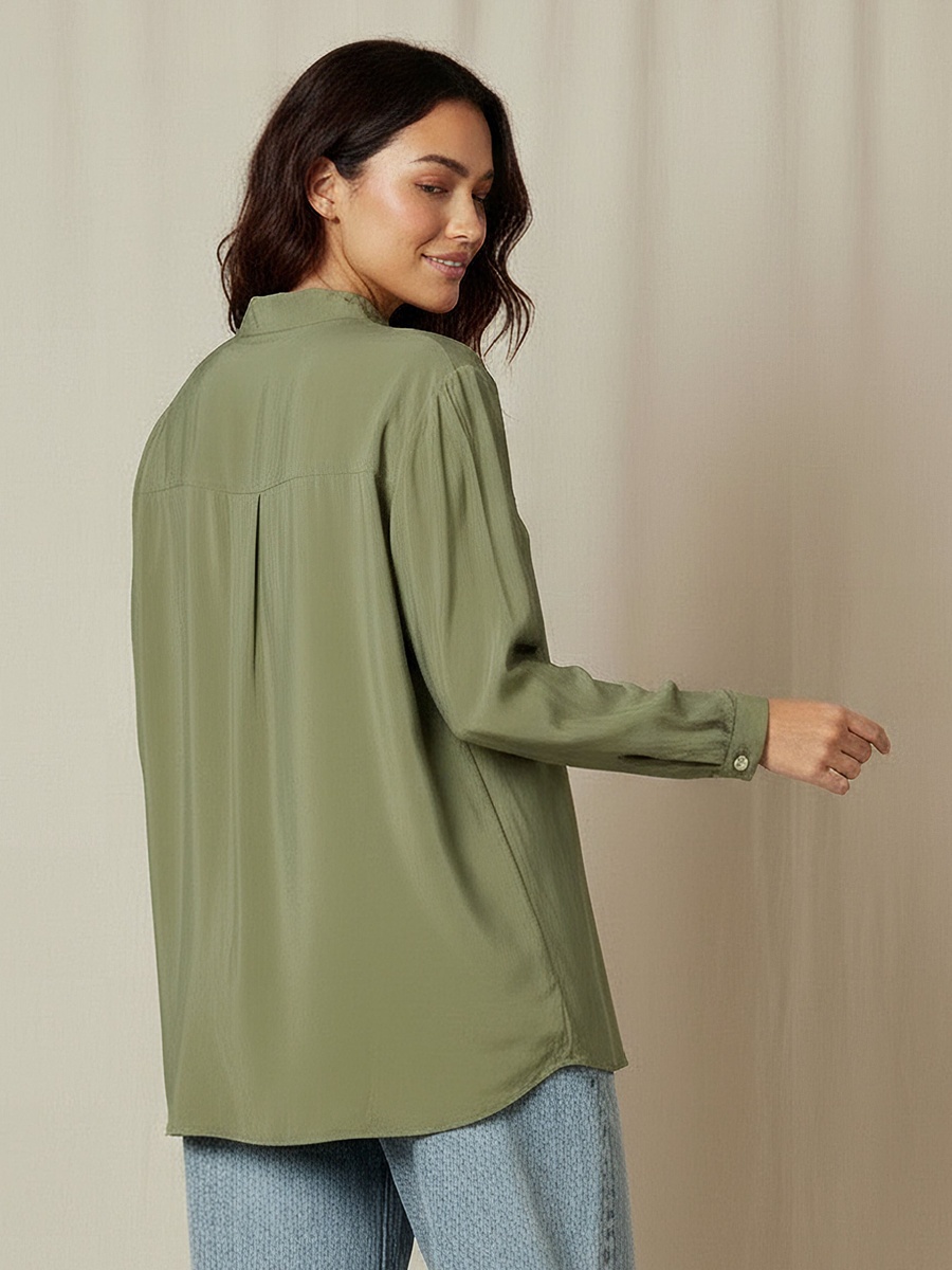 Regular Fit Cupro Top with Mandarin Collar