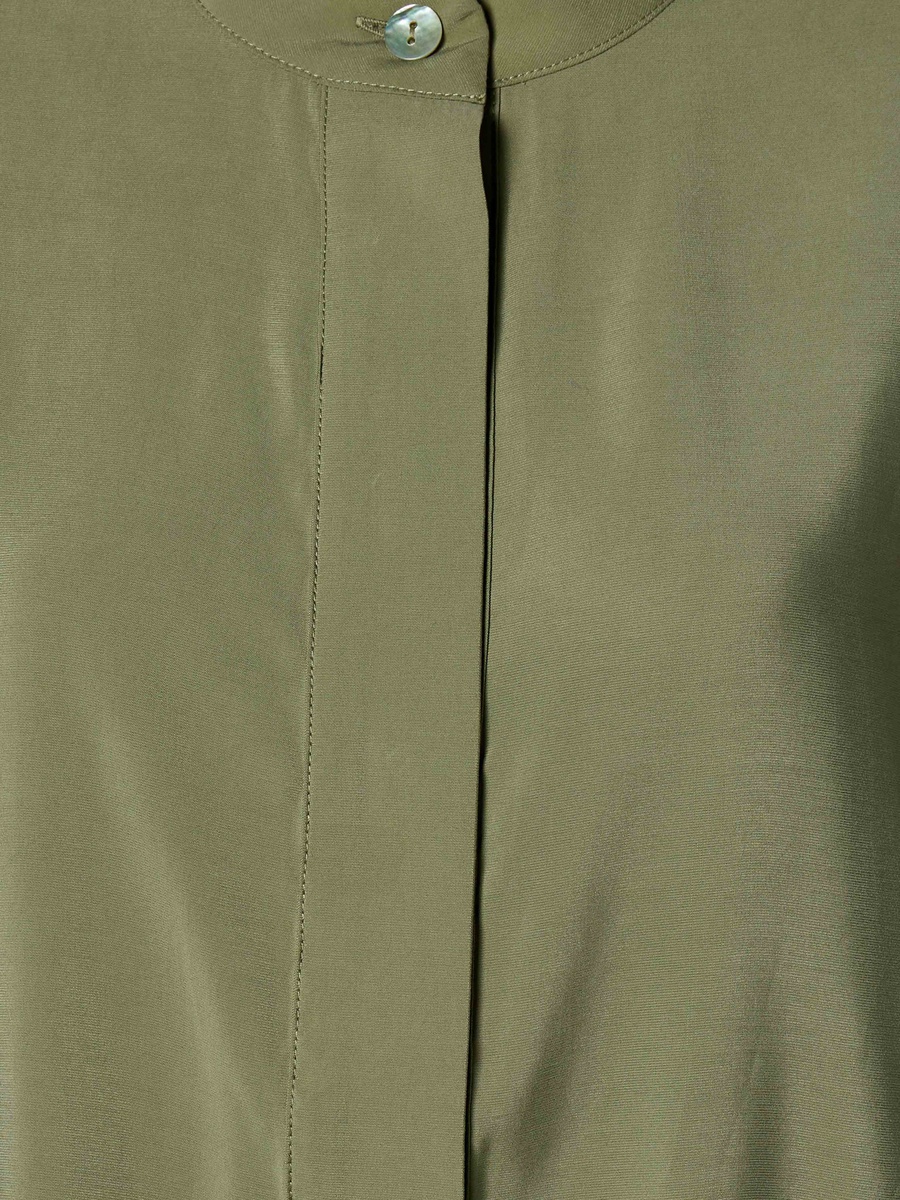 Regular Fit Cupro Top with Mandarin Collar