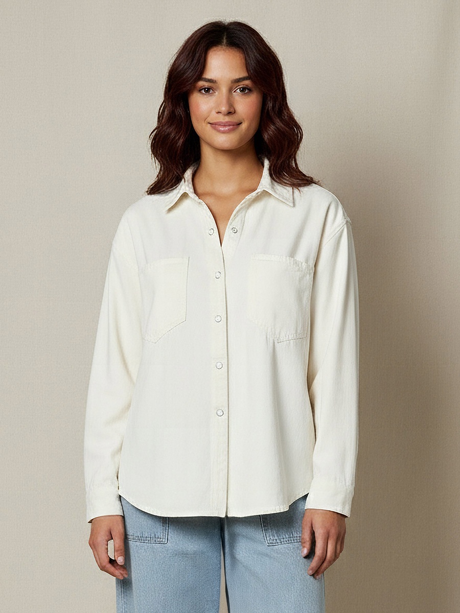 Oversized Fit Cotton Denim Shirt with Pocket