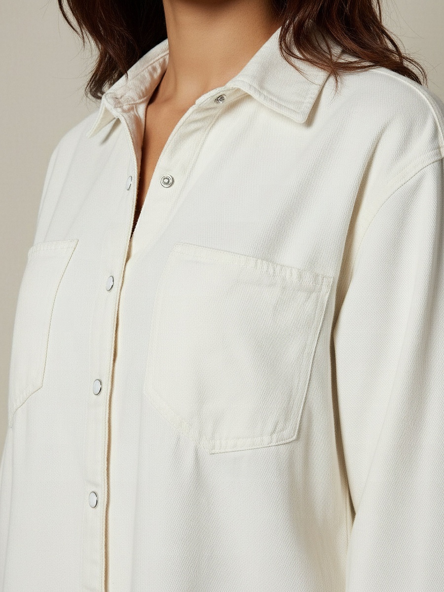 Oversized Fit Cotton Denim Shirt with Pocket