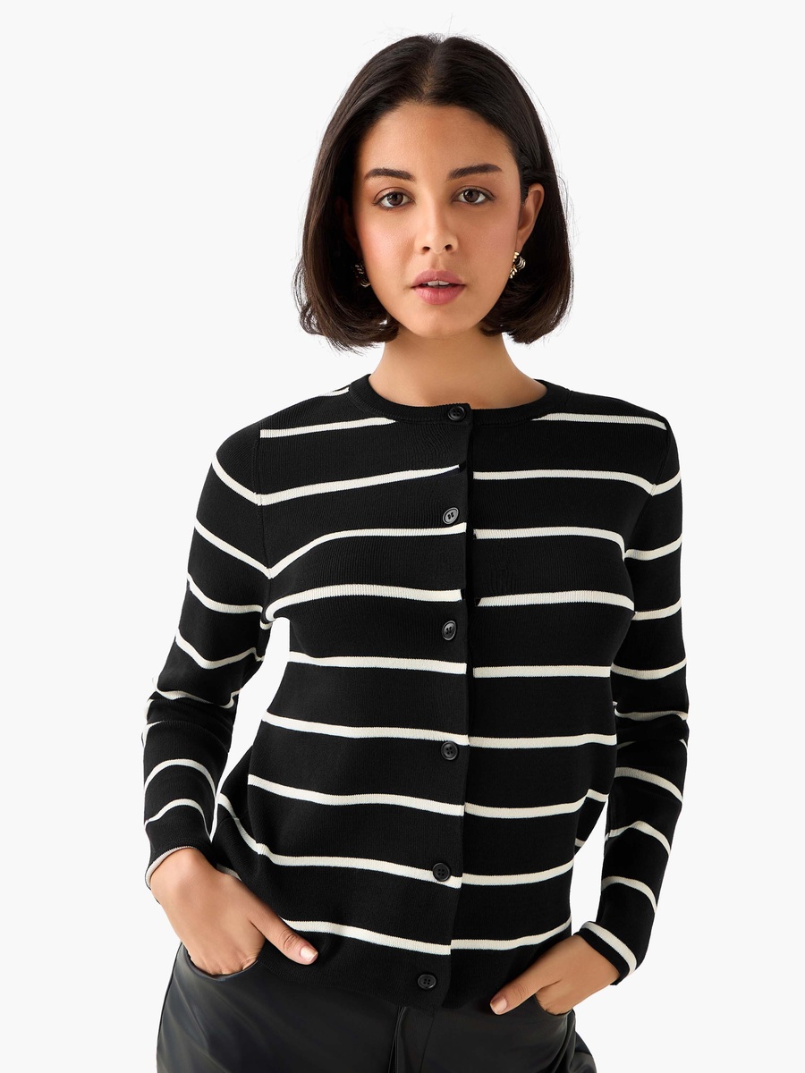 Striped Round Neck Cardigan
