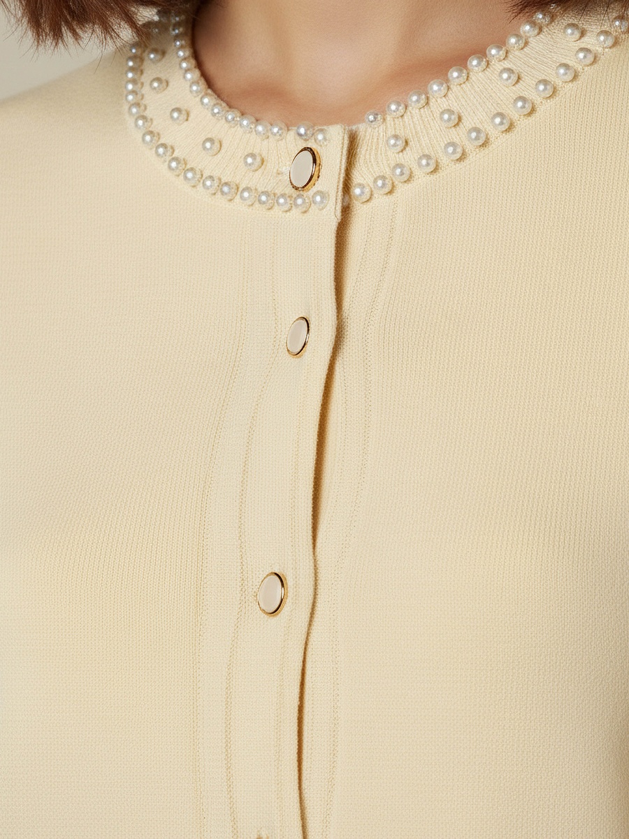 Pearl Embellished Round Neck Cardigan