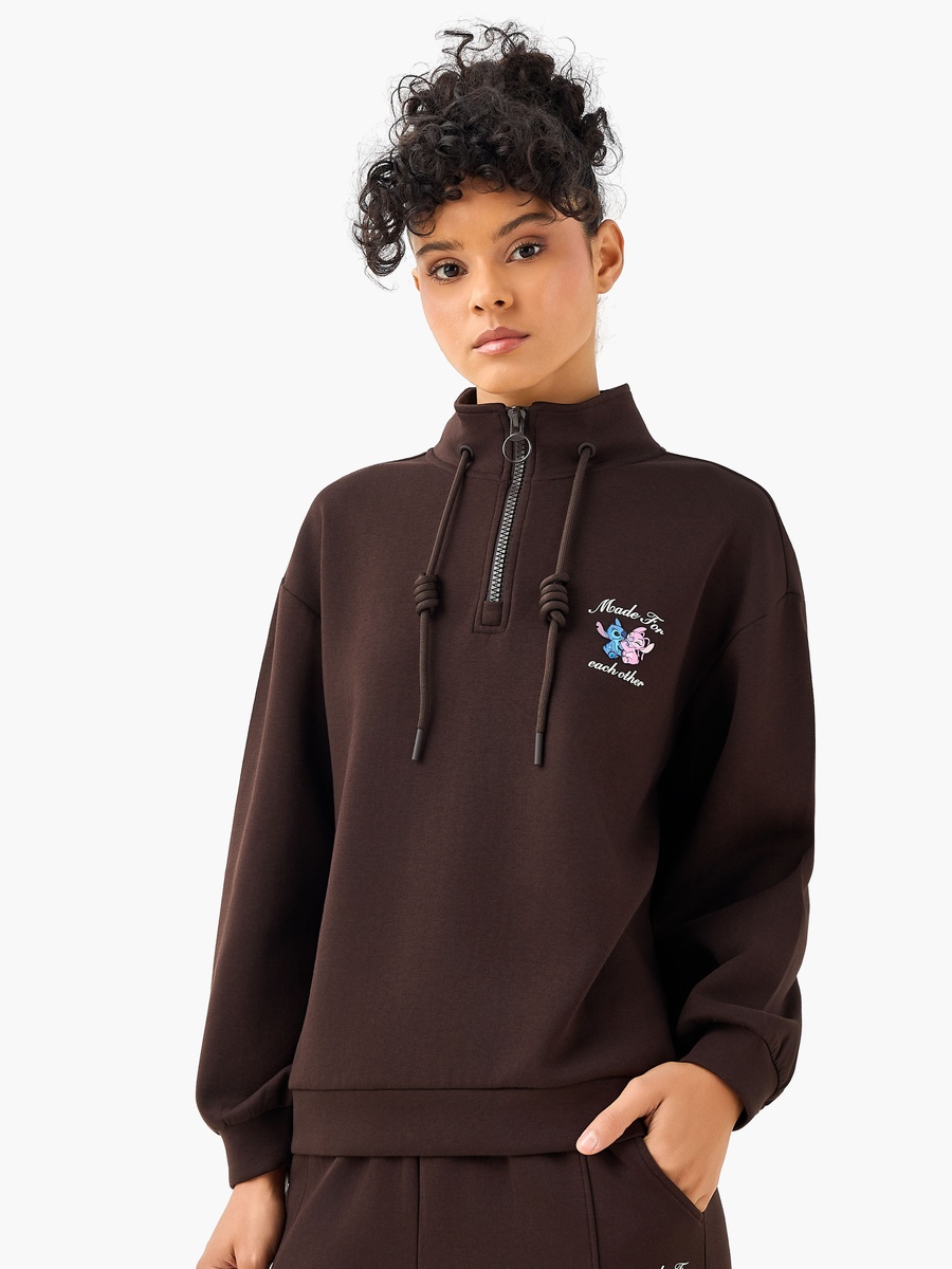 Half Zip Sweatshirt with Lilo and Stitch Print