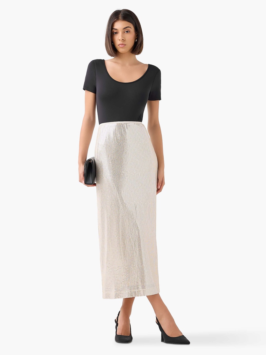 Midi A-Line Skirt with Sequin Embellishments