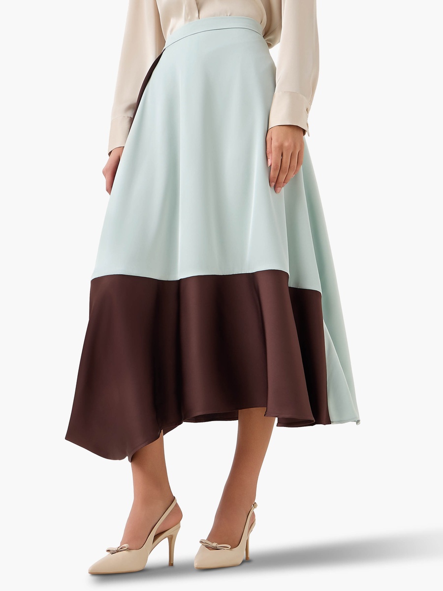 Midi Colourblock Flared A-Line Skirt