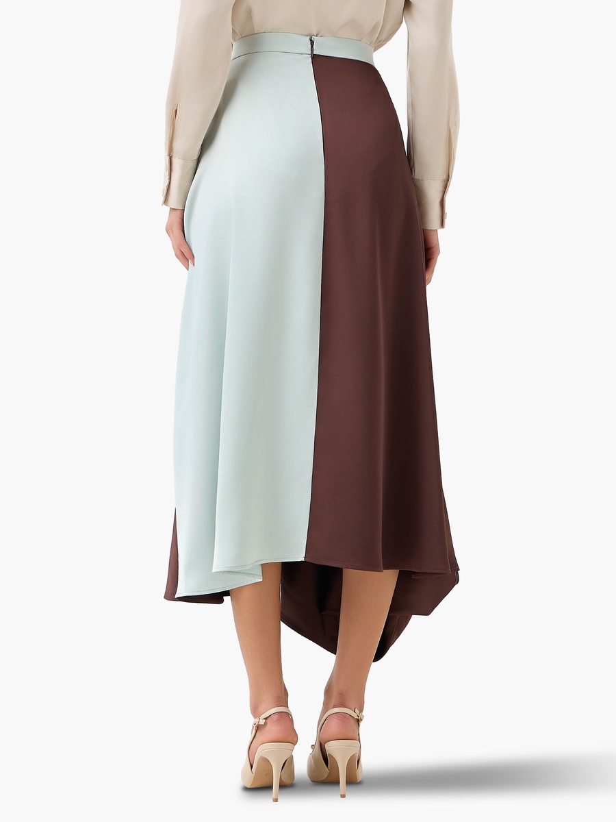 Midi Colourblock Flared A-Line Skirt