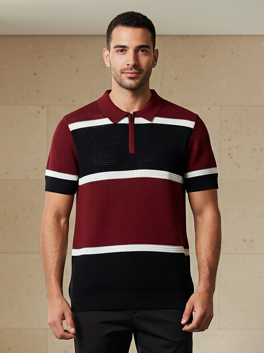 Men Short Sleeves Striped Polo T-Shirt