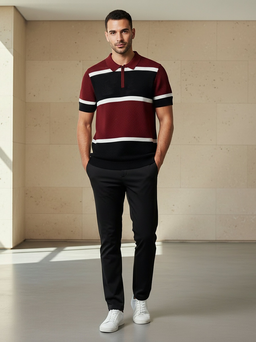 Men Short Sleeves Striped Polo T-Shirt
