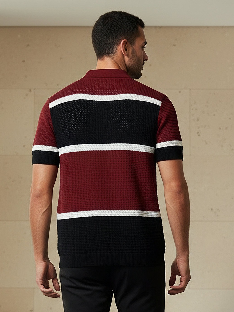 Men Short Sleeves Striped Polo T-Shirt