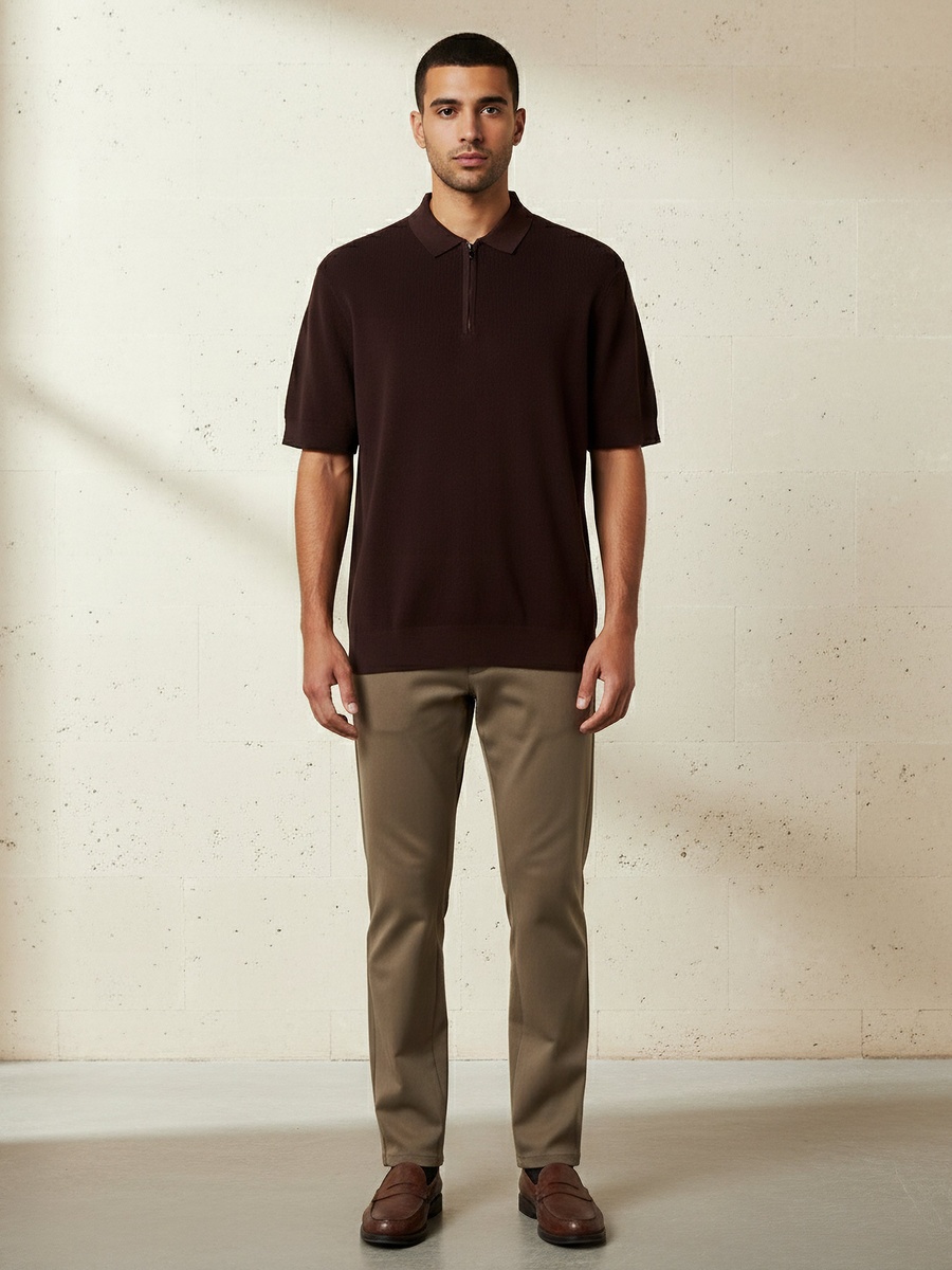 Men Short Sleeve Textured Polo T-Shirt