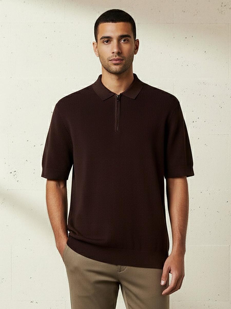 Men Short Sleeve Textured Polo T-Shirt