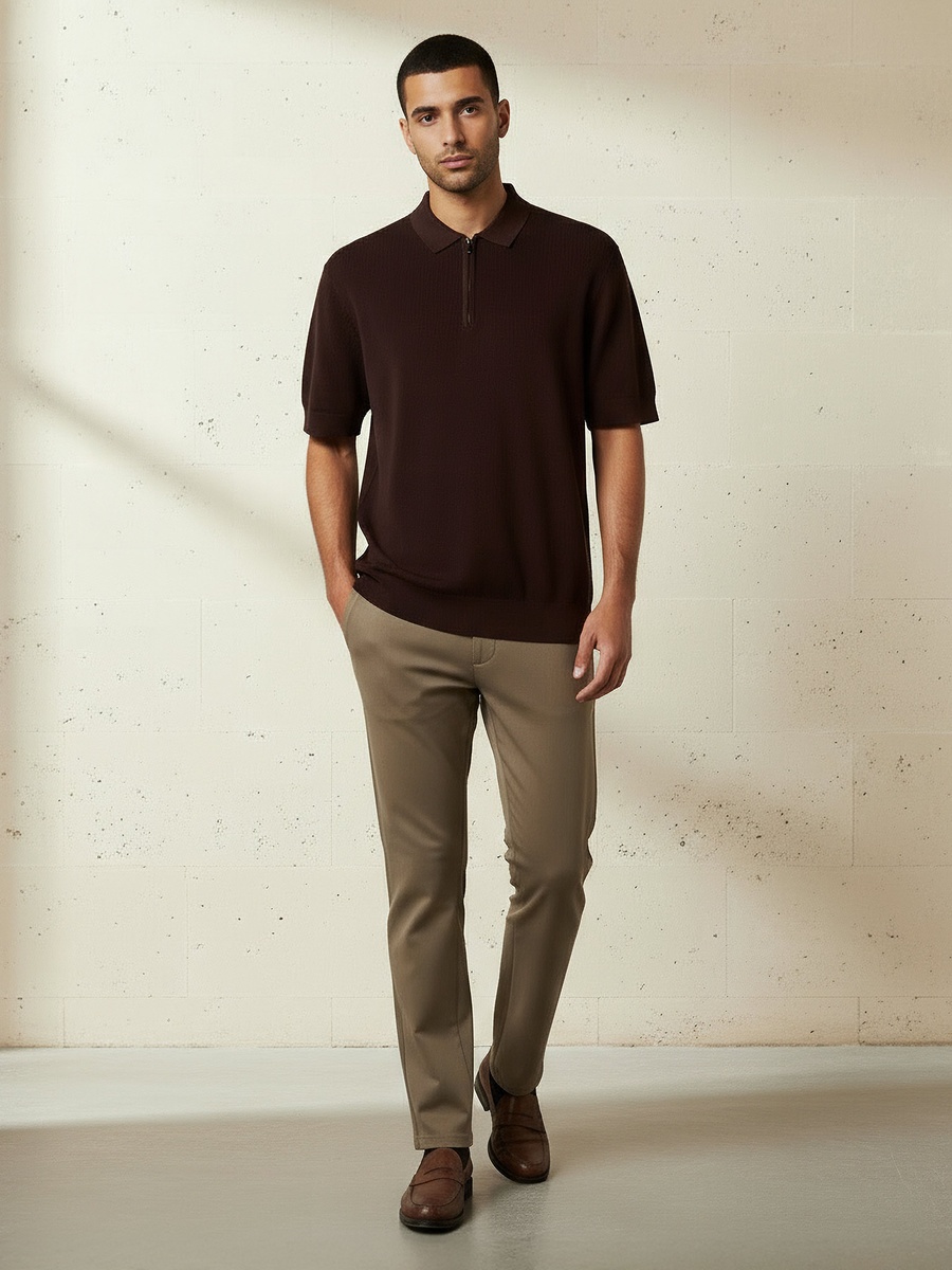 Men Short Sleeve Textured Polo T-Shirt