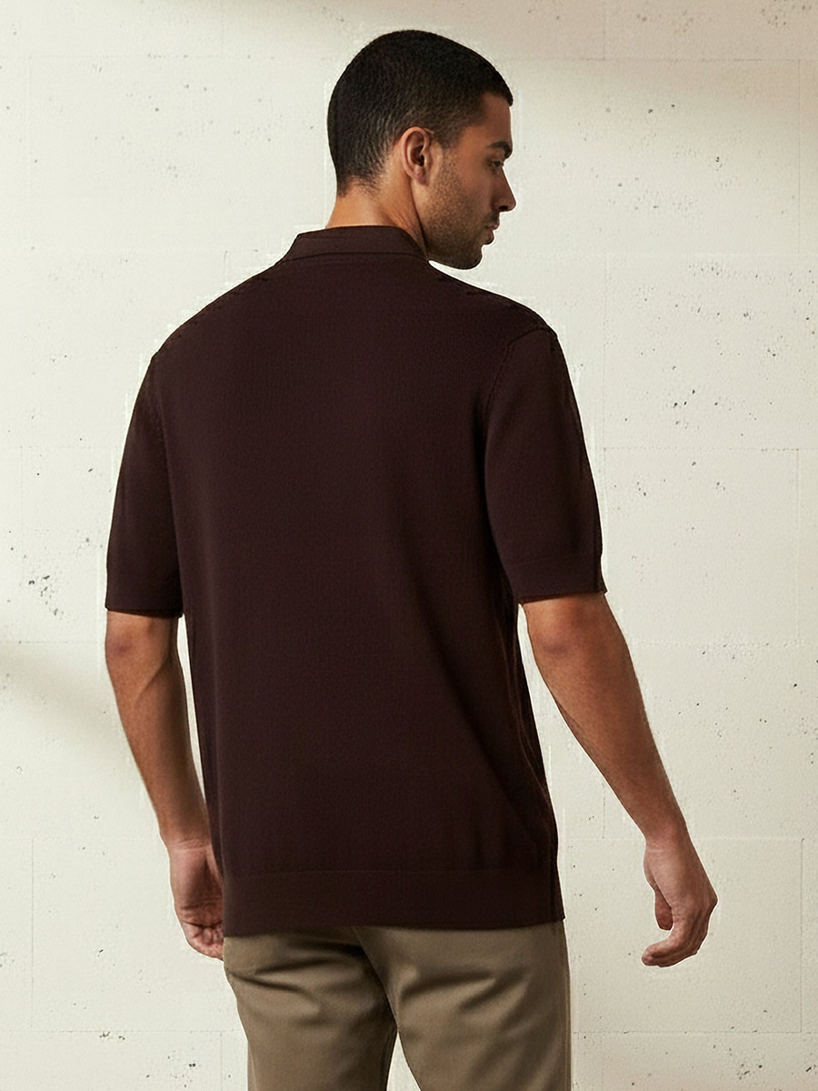 Men Short Sleeve Textured Polo T-Shirt