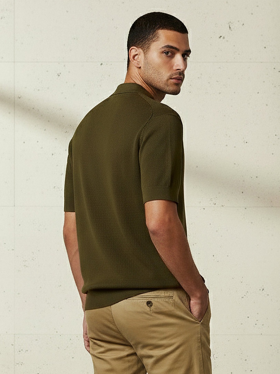 Men Short Sleeve Textured Polo T-Shirt