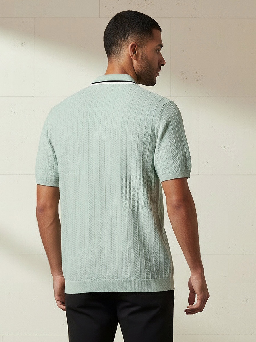 Men Short Sleeve Textured Polo T-Shirt
