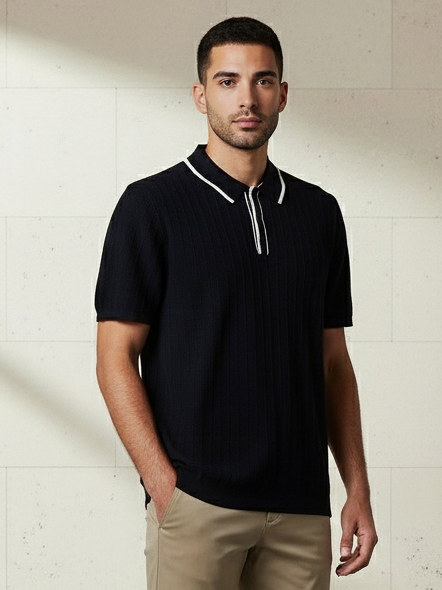 Men Short Sleeve Textured Polo T-Shirt