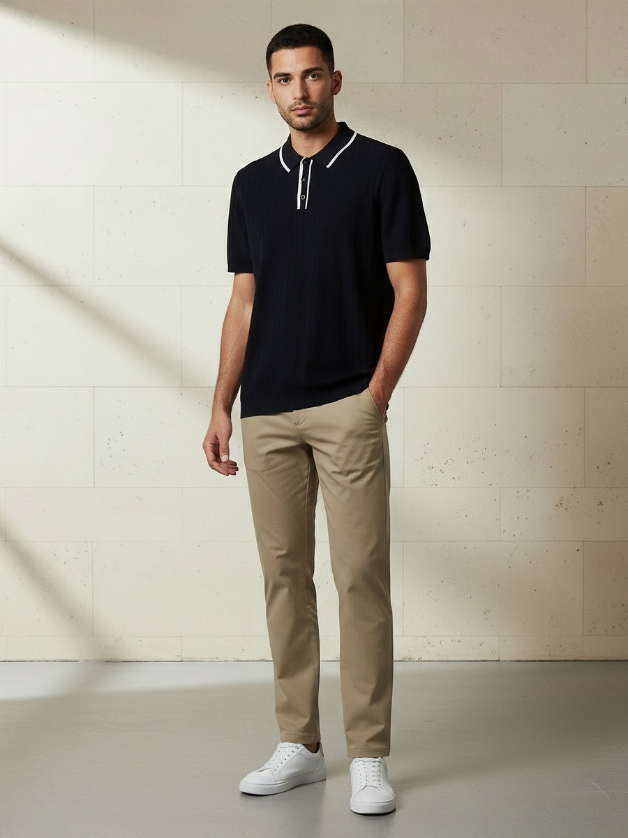 Men Short Sleeve Textured Polo T-Shirt