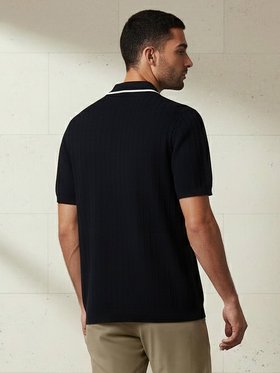 Men Short Sleeve Textured Polo T-Shirt