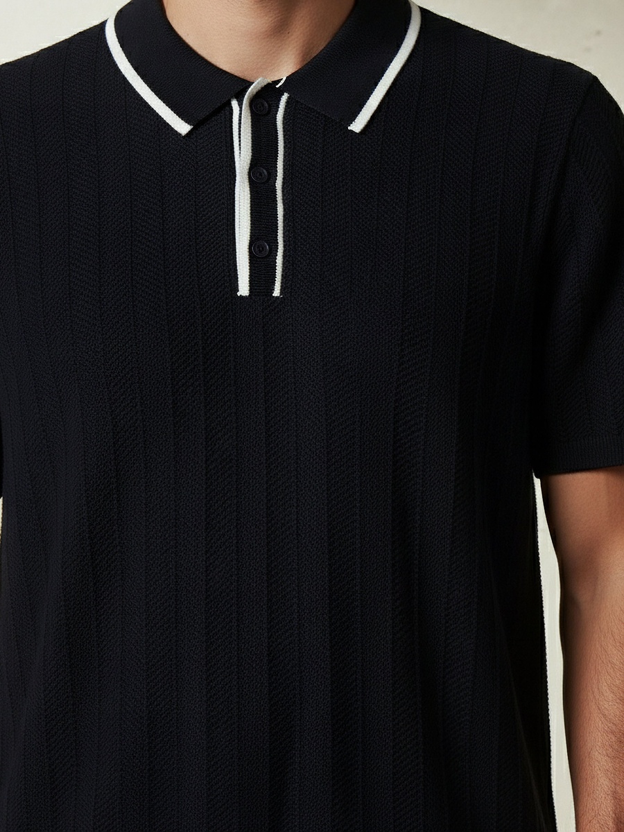 Men Short Sleeve Textured Polo T-Shirt